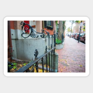 Selective focus on foreground in street scene in plush residential suburb in Boston New England Sticker